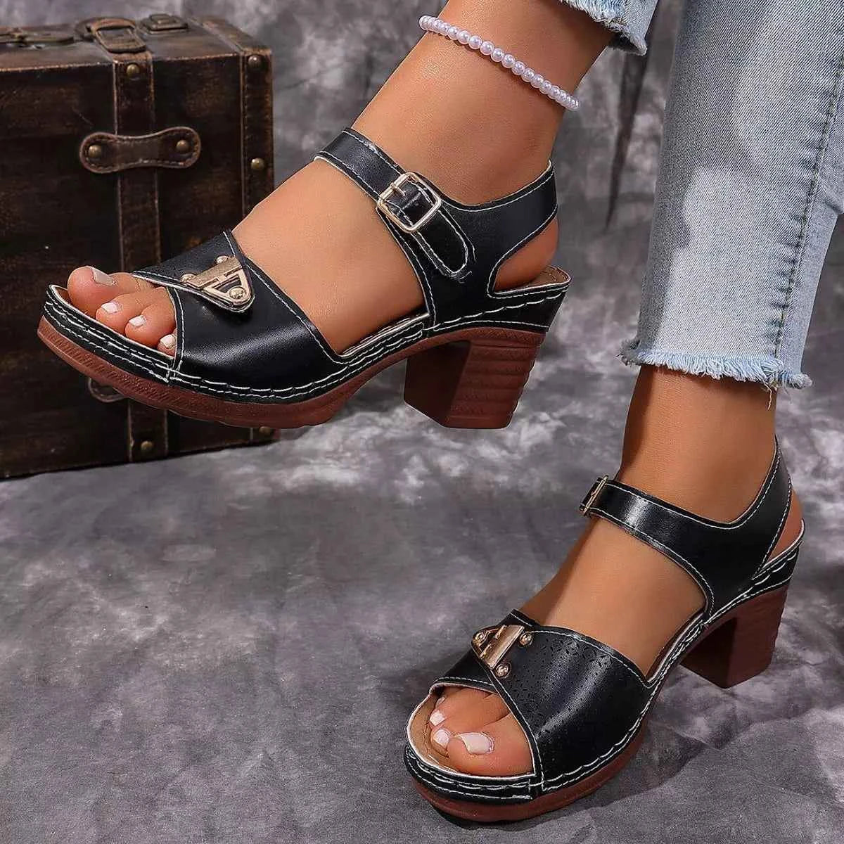 Open Toe Block Heels Sandals