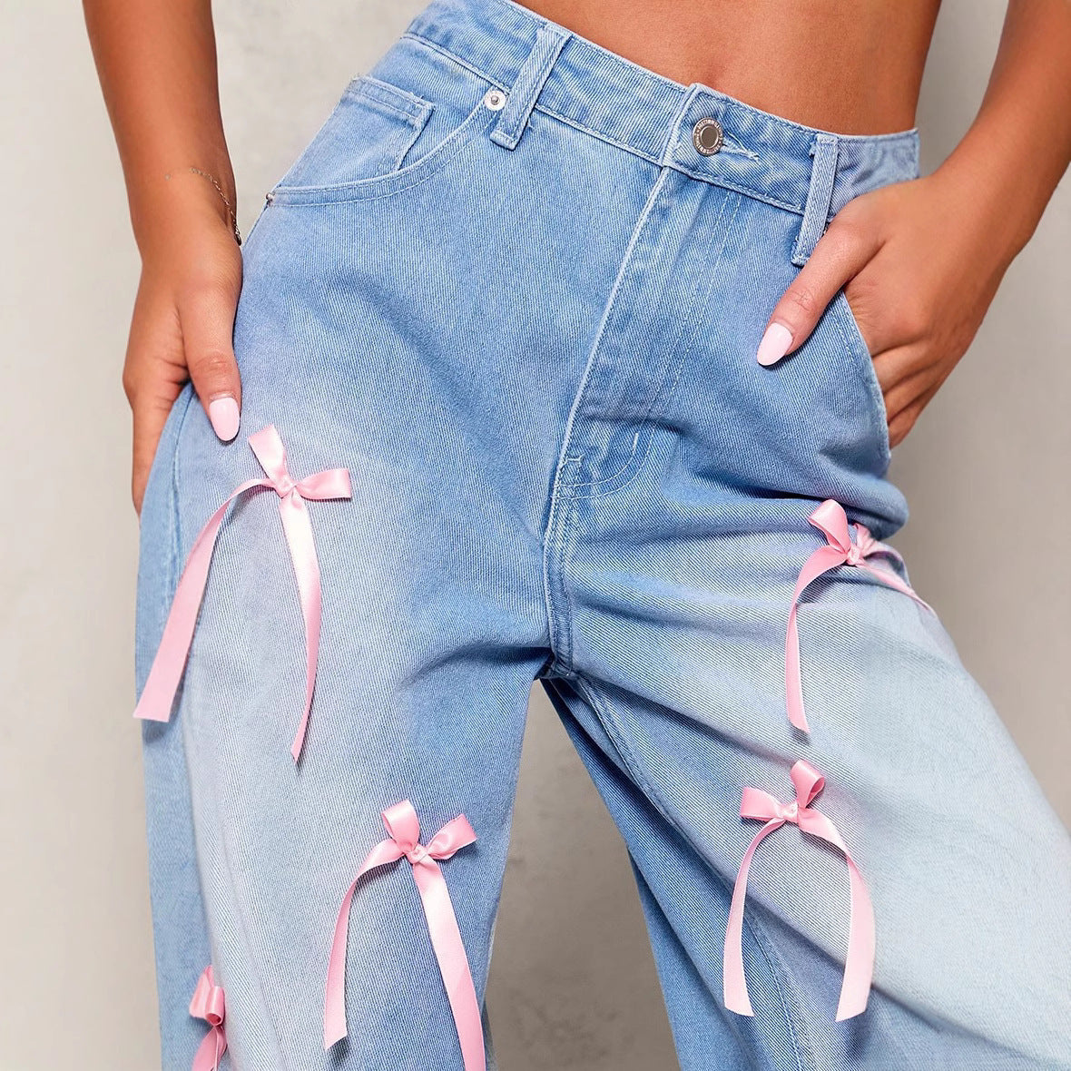 Solvy Pink Ribbon Denim Pants