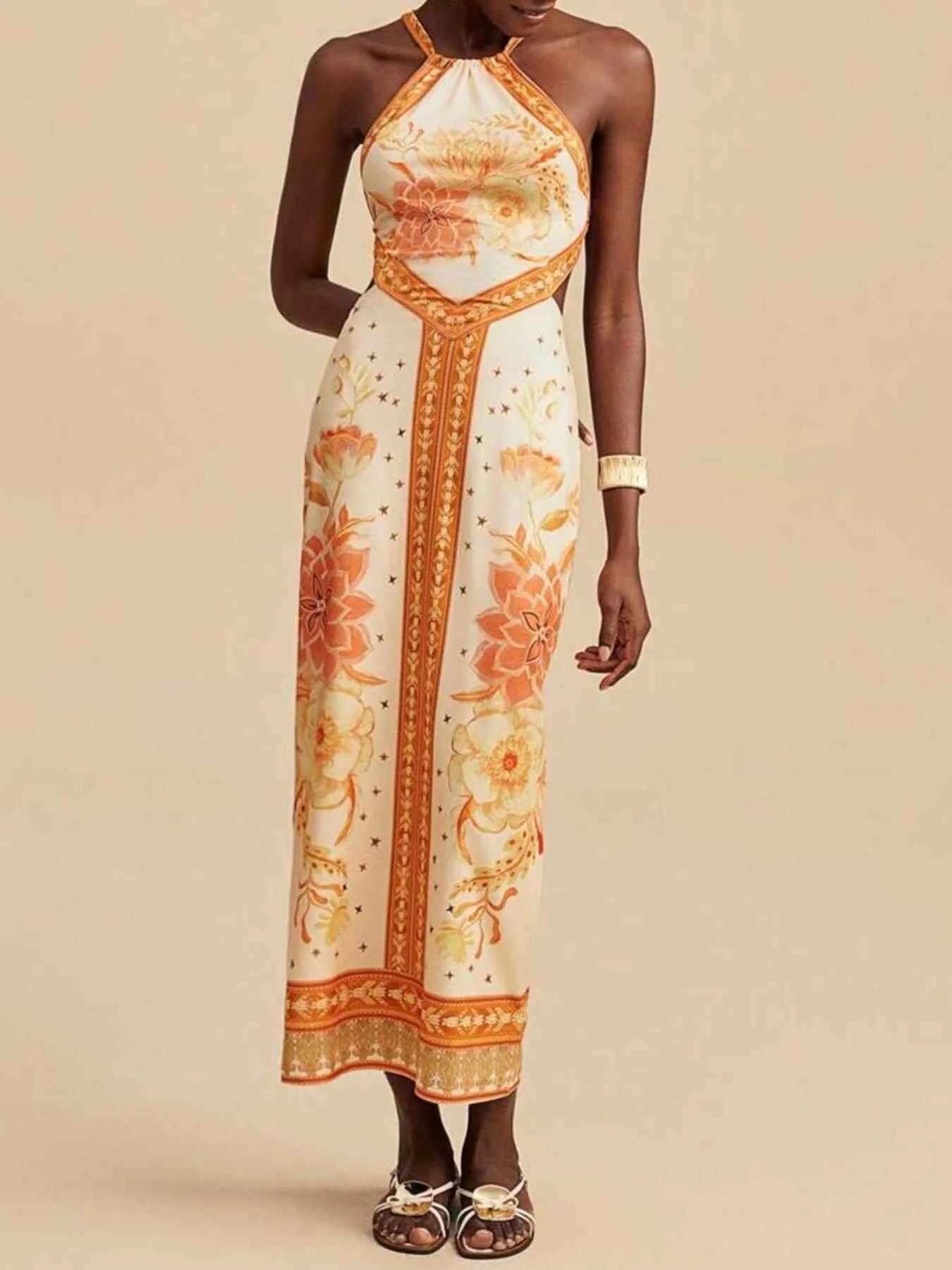 Floral Print Halter Neck Maxi Dress