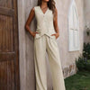 Button Down V-Neck Vest and Pants Set