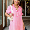 Pocketed Collared Neck Short Sleeve Denim Dress