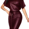 Robe moulante à manches courtes en cuir PU