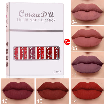 6 Boxes of Matte Non-Stick Waterproof Lipstick - Long-Lasting Lip Gloss Set