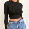 Trendy Long-Sleeve Crop Top – Casual & Chic Basic Tee for Women