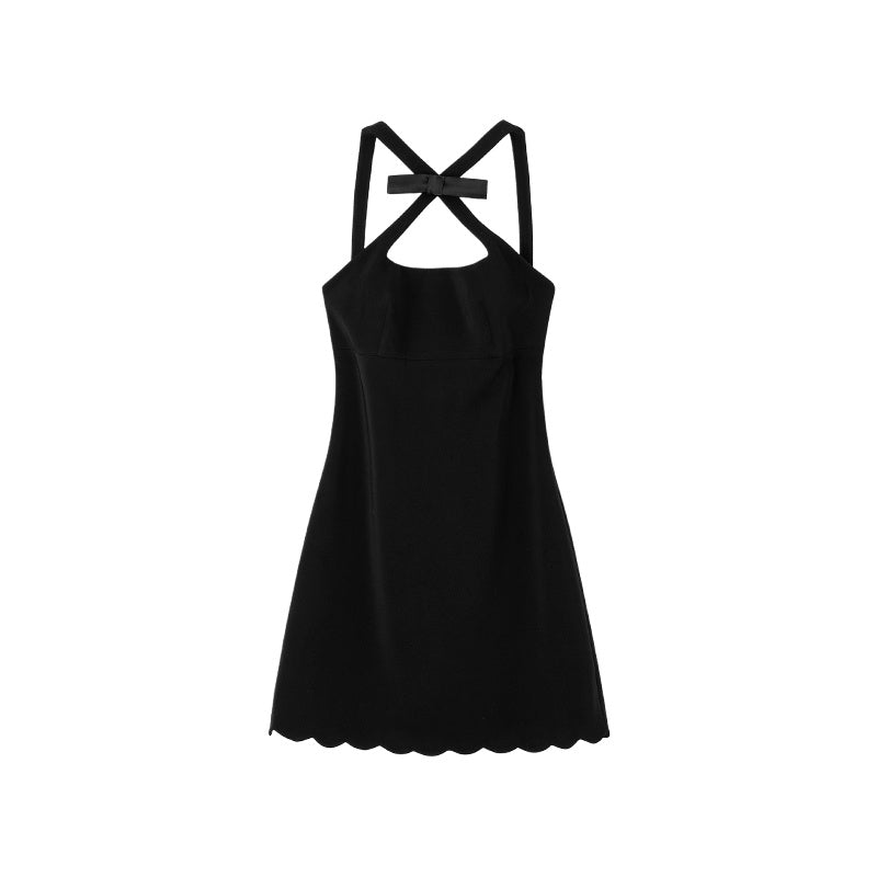 Noir Elegance Bow-Back Mini Dress