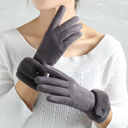 Women's Suede Winter Gloves – Warm and Stylish Finger Gloves for Cold Weather