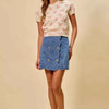 SO ME Denim Scalloped Buttoned Front Skirt