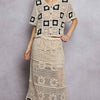POL Floral Crochet Ruffled Waistband Maxi Skirt with Granny Square Weave