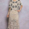 POL Floral Crochet Ruffled Waistband Maxi Skirt with Granny Square Weave
