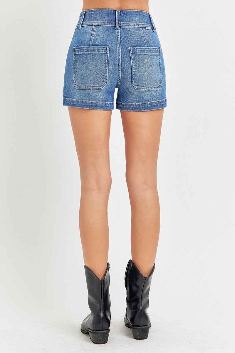 RISEN Full Size High Rise Patched Front Pocket Shorts Plus Size