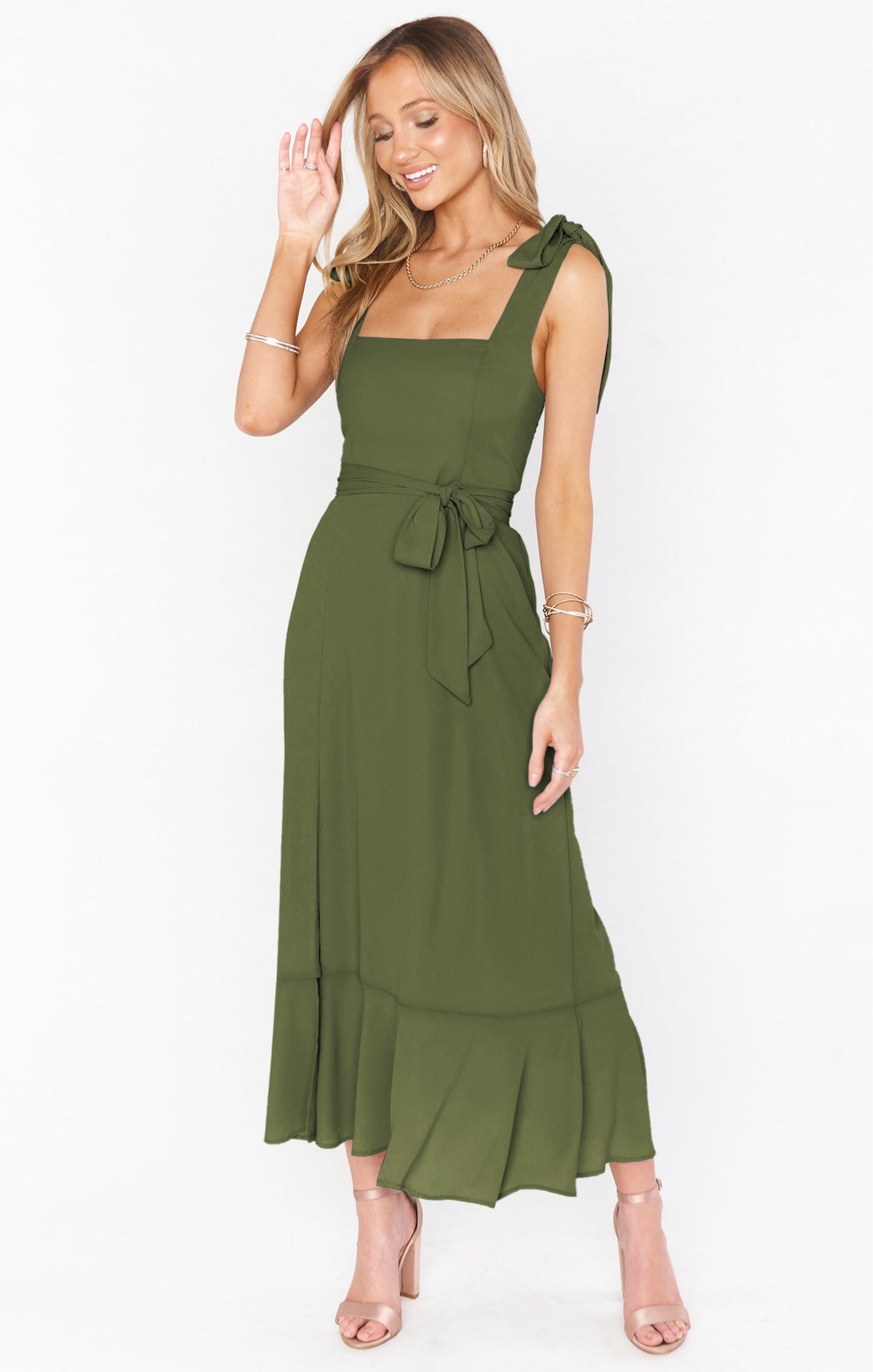 Elegant Lace-Up Suspender Split Dress – Chic Summer Beachwear