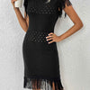 Fringe Openwork Boat Neck Knit Dress