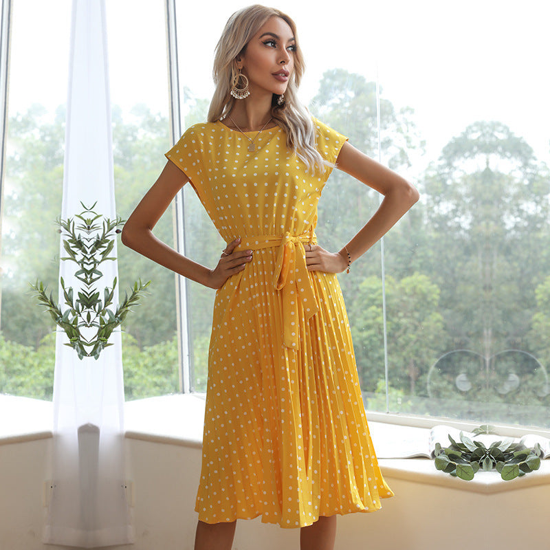 Robe midi plissée à pois élégante – Tenue de bureau et de soirée chic