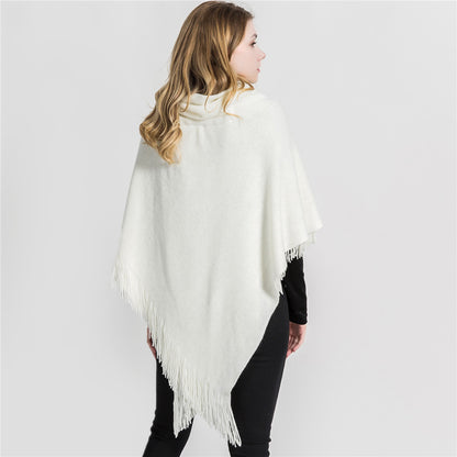 Winter Loose Kimono Cardigan for Women – Long Sleeveless Hat Poncho Solid Color Knitted Sweater Shawl