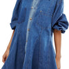 Button Me Up Lantern Sleeve Denim Dress