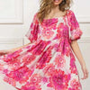 BiBi Floral Square Neck Puff Sleeve Mini Dress