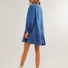 Button Me Up Lantern Sleeve Denim Dress