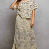 POL Floral Crochet Ruffled Waistband Maxi Skirt with Granny Square Weave