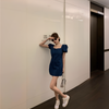 Revery Denim Charm Puff Sleeve Mini Dress