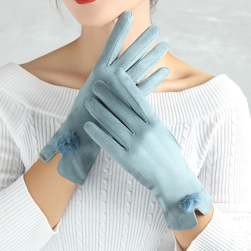 Women's Suede Winter Gloves – Warm and Stylish Finger Gloves for Cold Weather