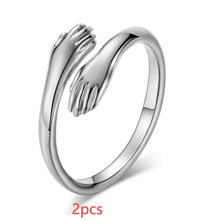 Alloy Simple Hands Hug Ring – Adjustable Opening Jewelry for Women