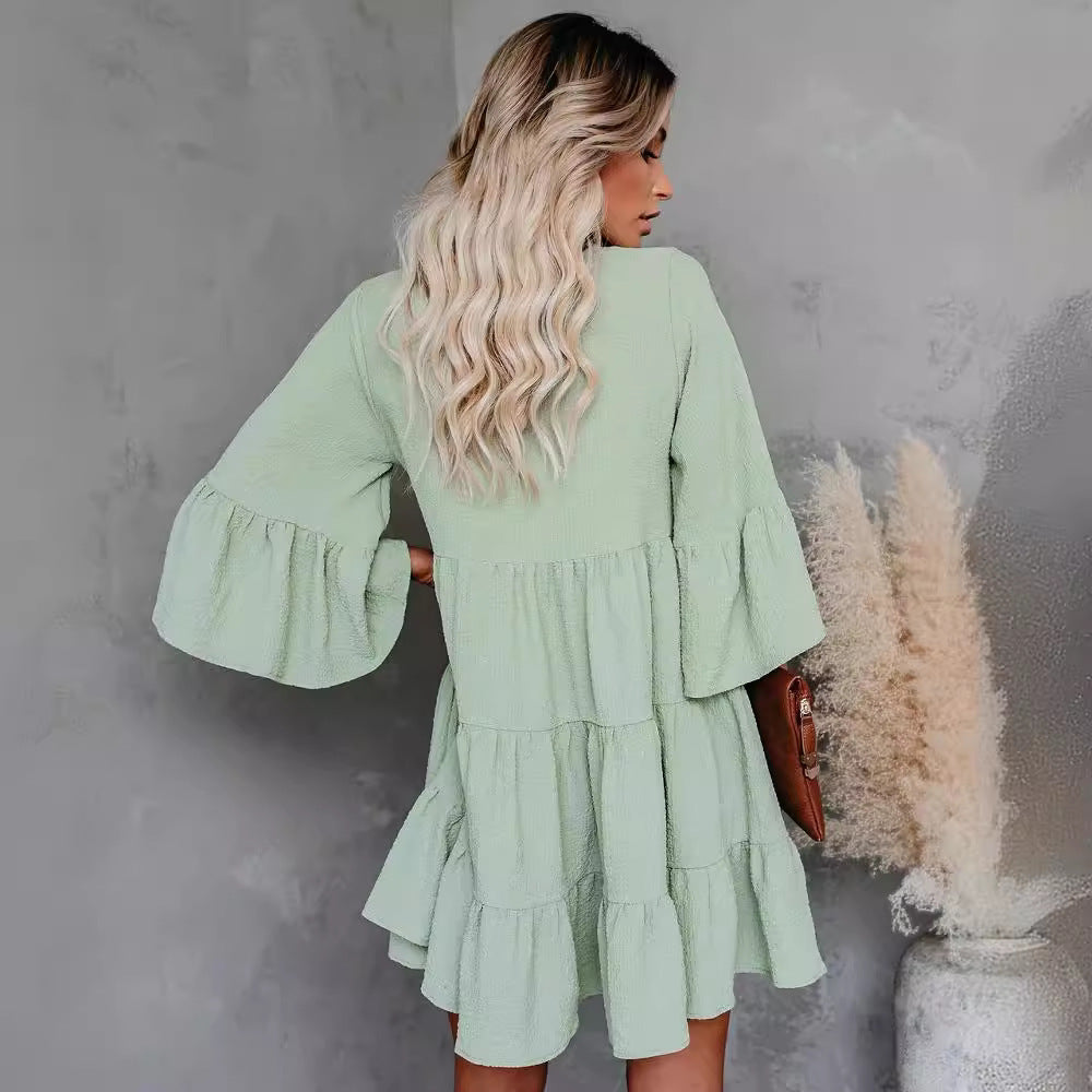 Whimsical Ruffle Lace-Up Chiffon Dress