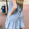 Bow Detail Spaghetti Straps Ruffle Hem Denim Dress