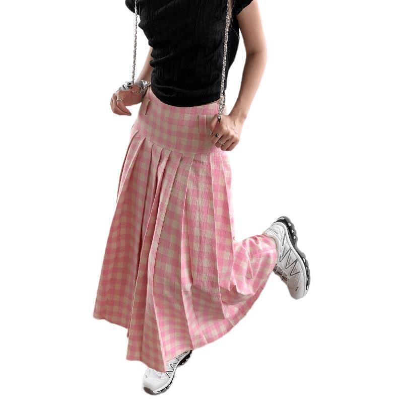 Samantha Checkered Pleated Maxi Skirt