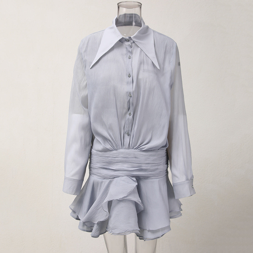 Aurelia Lotus Ruffle Shirt Dress