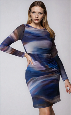 Blue Hour Revery Watercolor Mesh Midi Dress