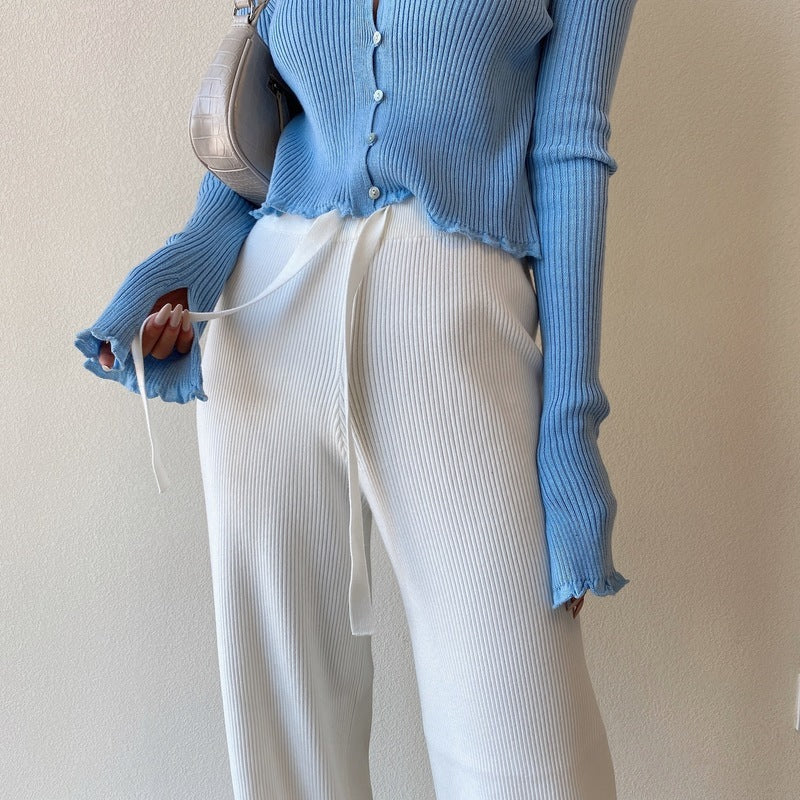 Gemütliche Strick-Loungewear-Hose mit weitem Bein 