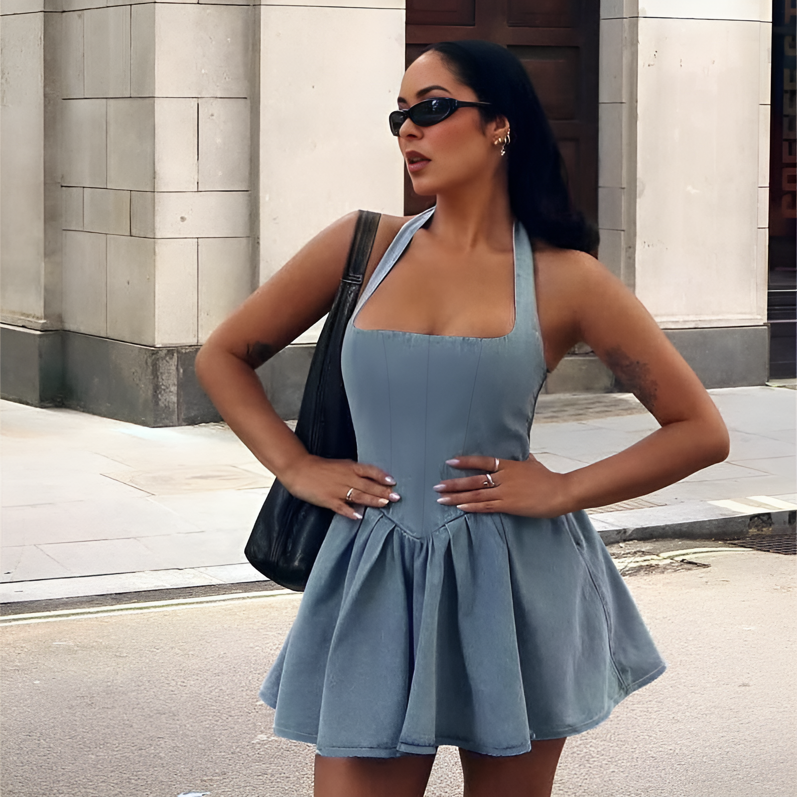 Robe en jean taille haute dos nu Helia Daze