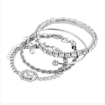 4 Pcs Crystal Bracelet Set - Bohemian Design for Women | Vintage Luxury Twisted Cuff Chains Armband Jewelry