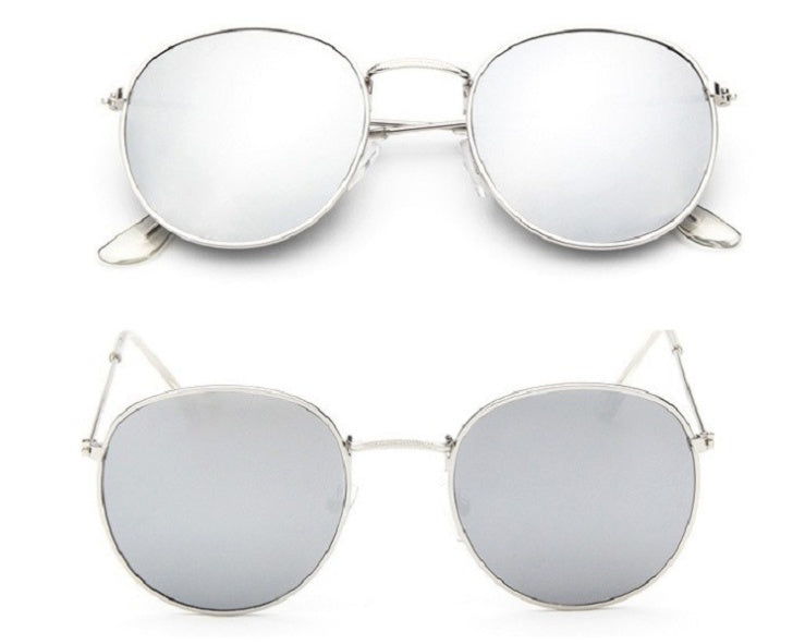 Women’s Retro Sunglasses – Metal Frame, Round Style with Grey or Tawny Lenses