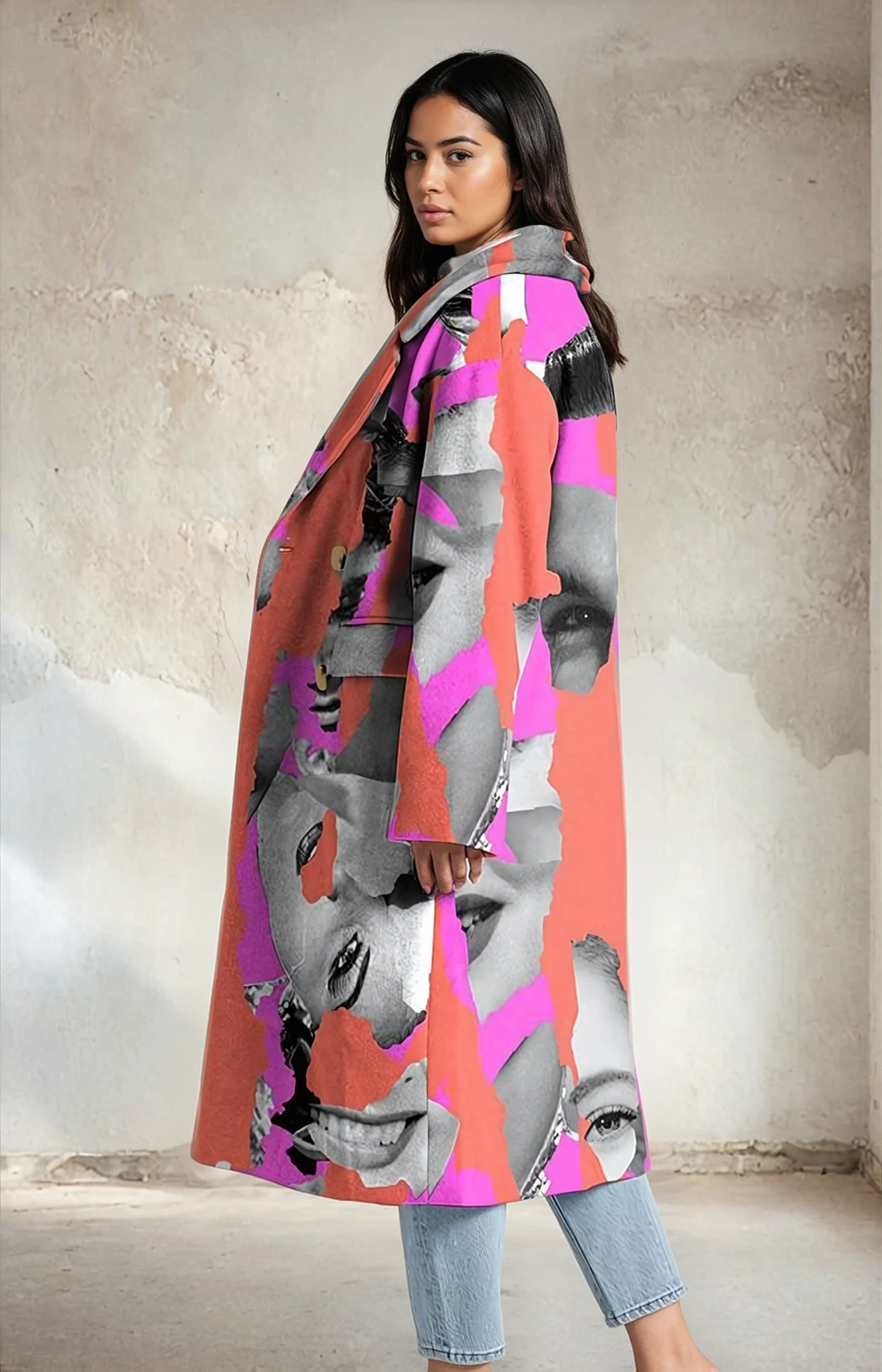 Bathany  Print Dragon And Phoenix Woolen Coat