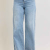 Judy Blue Mid Rise Retro Wide Leg Jeans with Fold-over Waistband