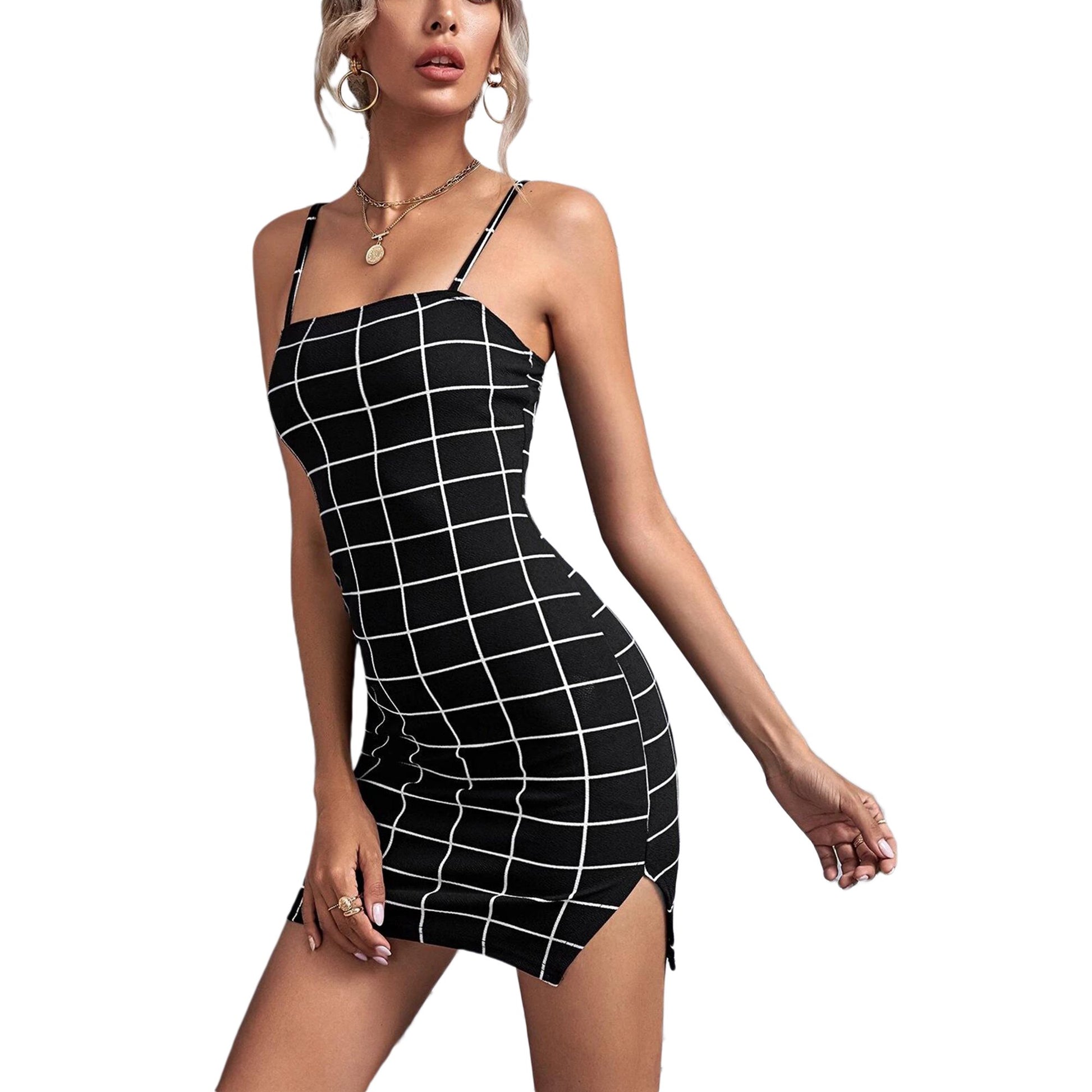 Retro-Minikleid mit Karomuster und Spaghettiträgern – Schick &amp; Sexy