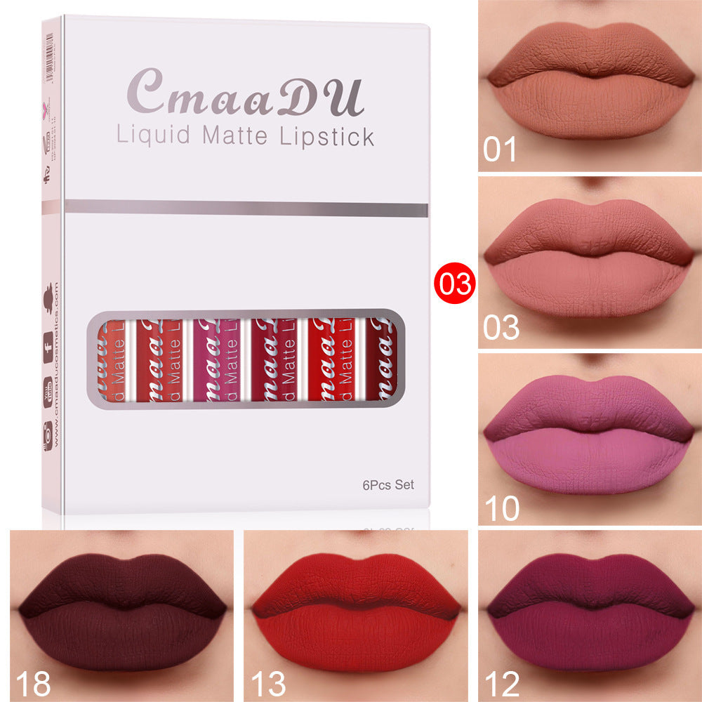 6 Boxes of Matte Non-Stick Waterproof Lipstick - Long-Lasting Lip Gloss Set