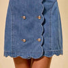 SO ME Denim Scalloped Buttoned Front Skirt