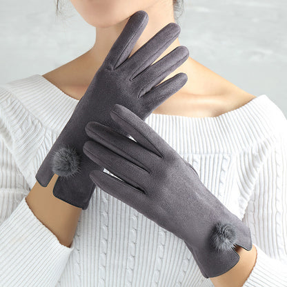 Women's Suede Winter Gloves – Warm and Stylish Finger Gloves for Cold Weather