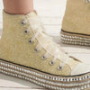 Champagne Drip Glitter Lace-Up Studded Platform Sneakers