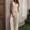 Button Down V-Neck Vest and Pants Set