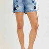RISEN Elastic Band Slouchy Denim Shorts with Star Patched Details