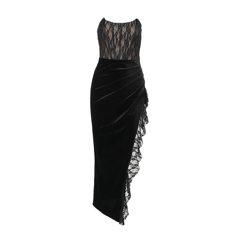 Robe en velours et dentelle After Hours – Noir