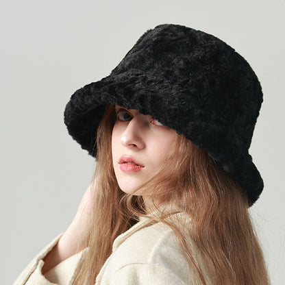 Lambswool Fisherman Hat – Winter Warm Solid Color Bucket Hat for Women