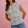 SO ME Washed Denim Floral Contrast Pockets Mini Skirt