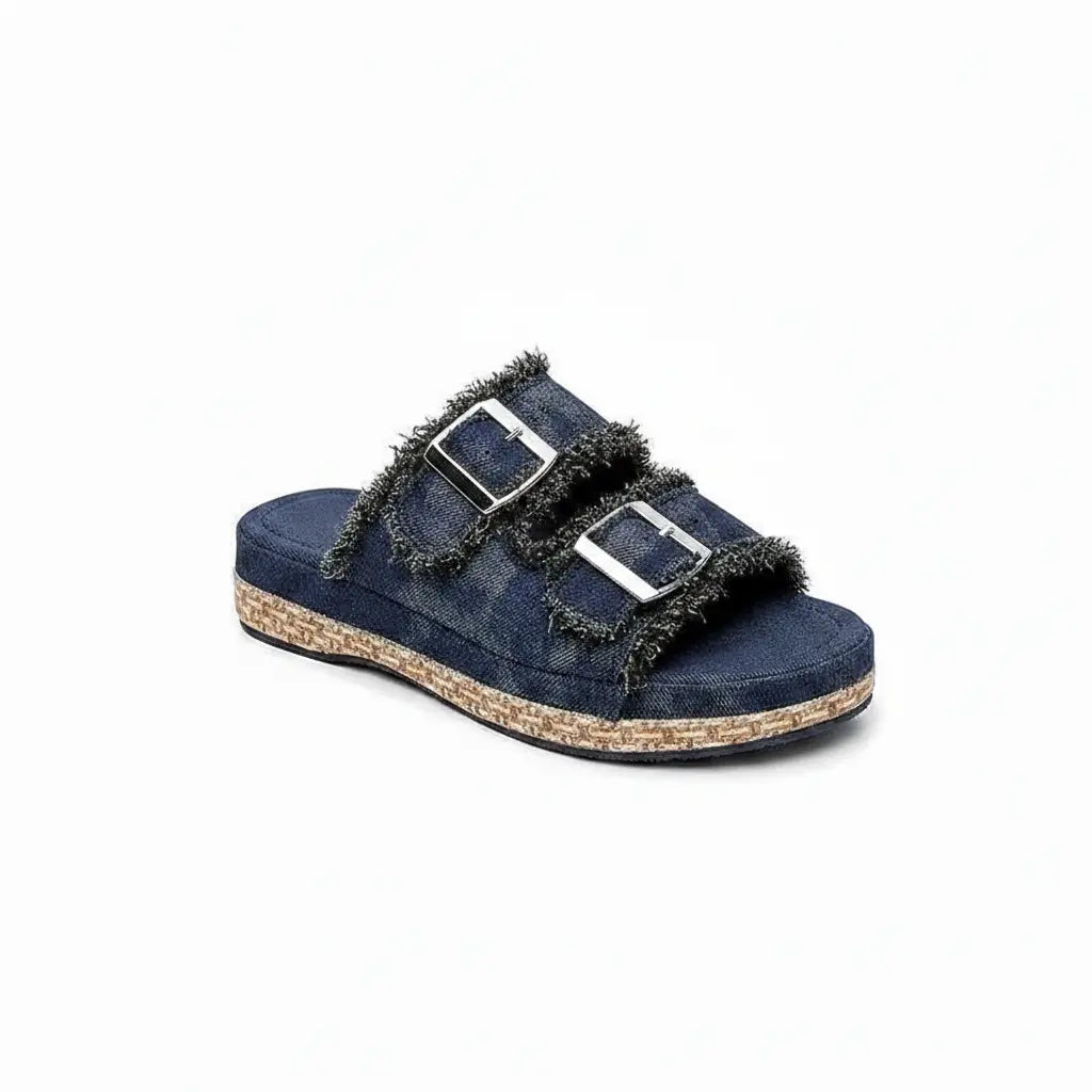 Dark Wash Twin Buckle Platforms