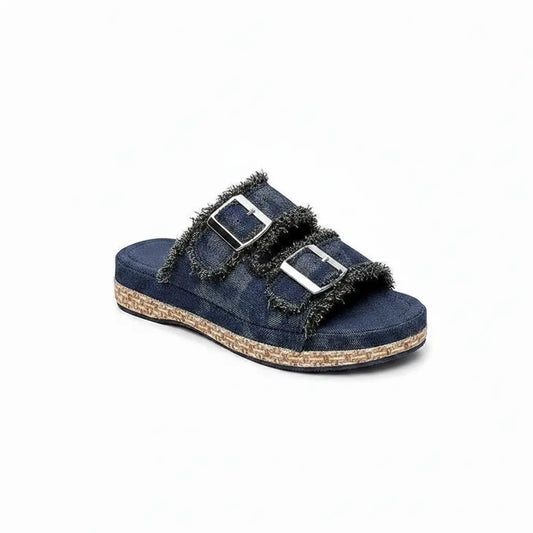 Dark Wash Twin Buckle Platforms