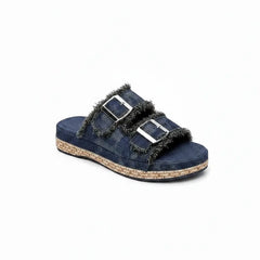 Dark Wash Twin Buckle Platforms