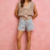 SO ME Mid Rise Denim Shorts With Cotton Tape Drawstring